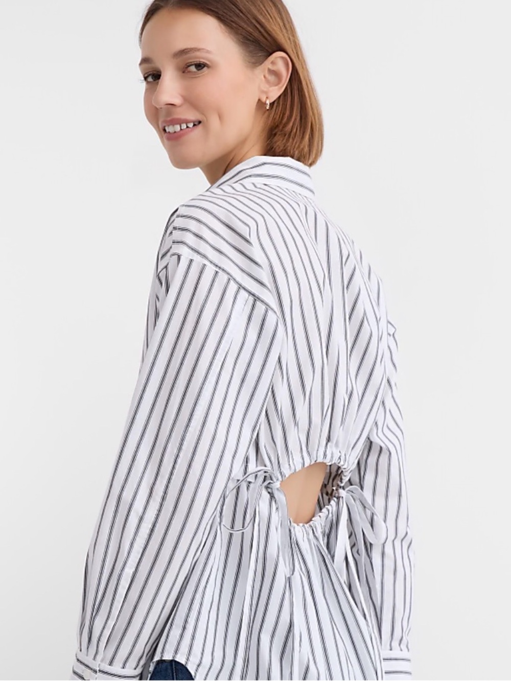 LOFT Striped Poplin Cutout Back Tunic Shirt in White, S (NWT)